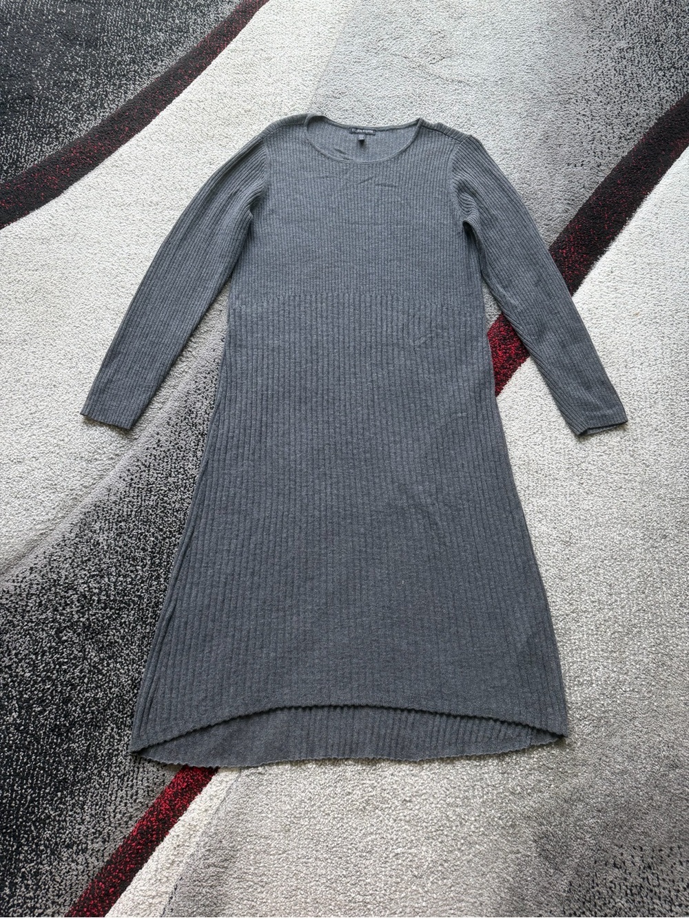 Eileen Fisher Gray Ribbed Knit Wool Shift Dress